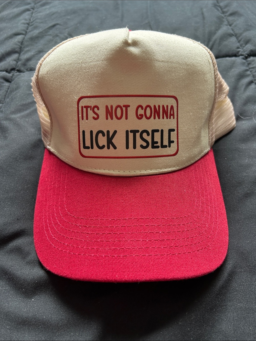 Beige & Red Trucker Hat - "It's Not Gonna Lick Itself"